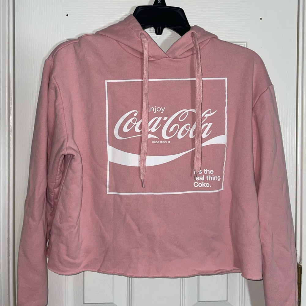Pink coca-cola cropped hoodie; super warm - Picture 1 of 2